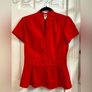 Covington Red Short-Sleeve Button Front Peplum Top